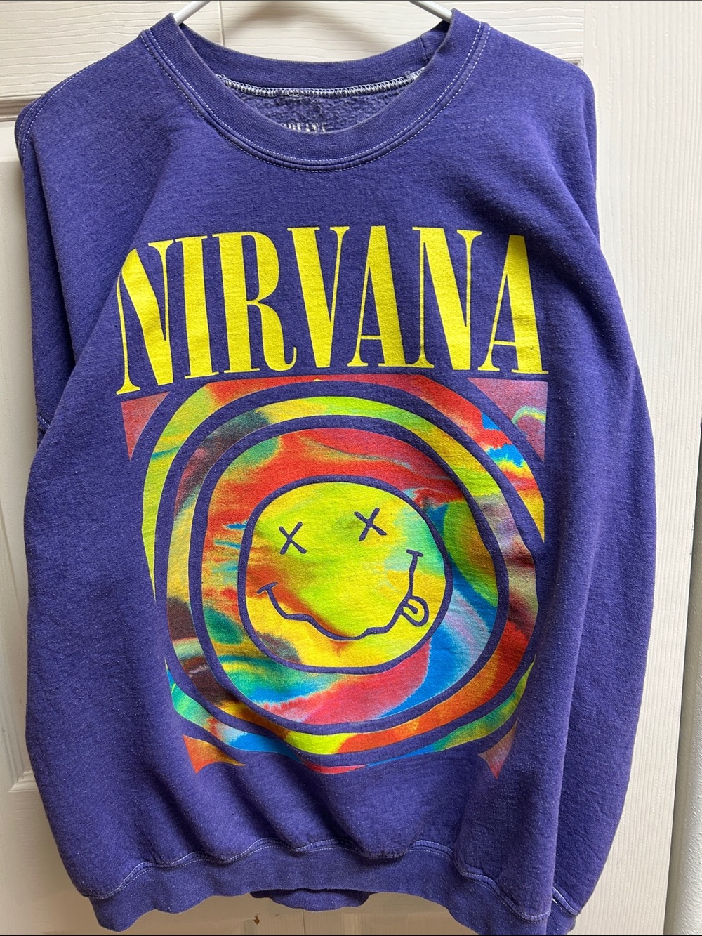 NIRVANA Purple Kids' Graphic Sweatshirt with Yellow Logo and Rainbow Smiley